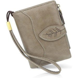 Ladies Compact Bifold Leather Wallet with Wristlet RFID Blocking Womens Wallet
